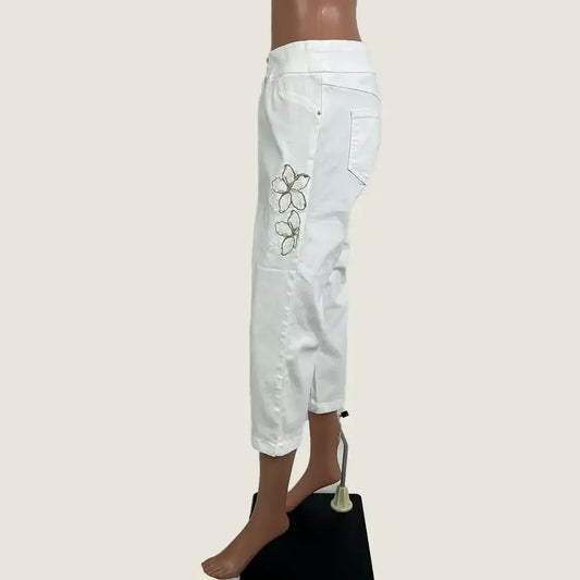 Side View of the Millers Club Tropicana Wall Story Embellished Jean