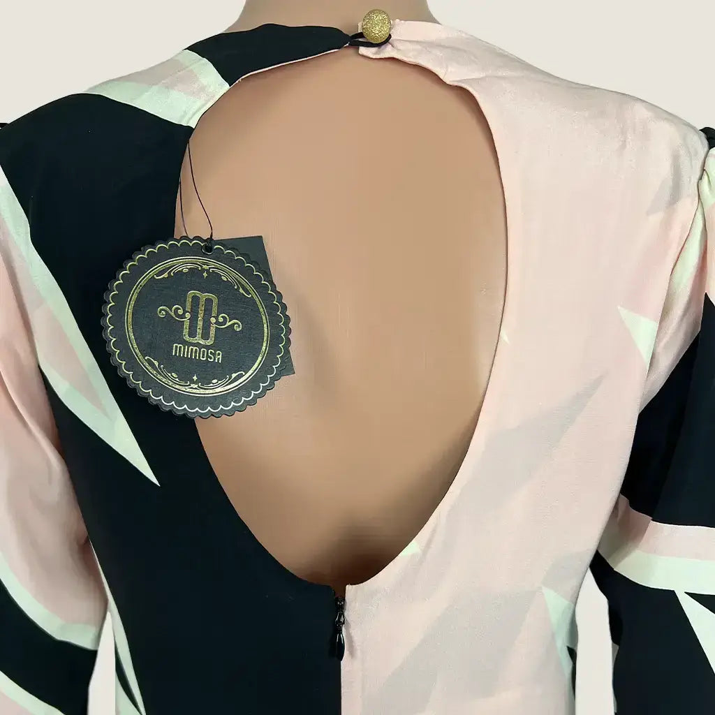 Back Detail View of the Mimosa Midi Long Sleeve Open Back Dress