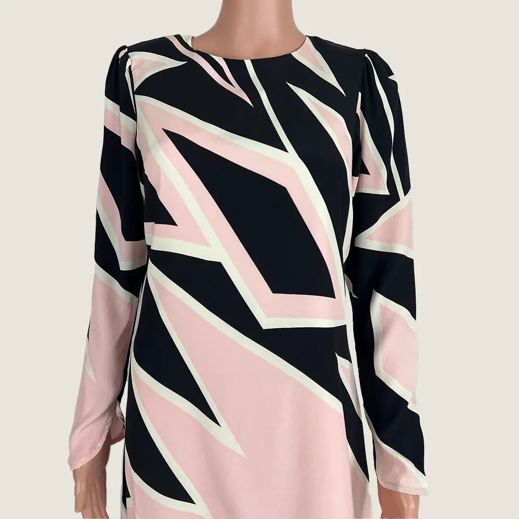 Front Detail View of the Mimosa Midi Long Sleeve Open Back Dress