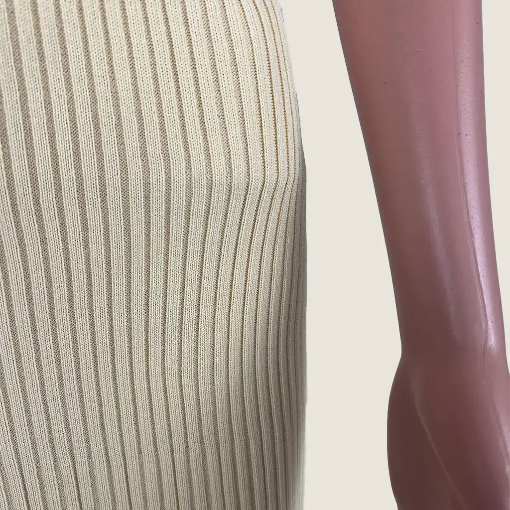 Front Detail View of the Misha Morwenna Ribbed Midi Dress