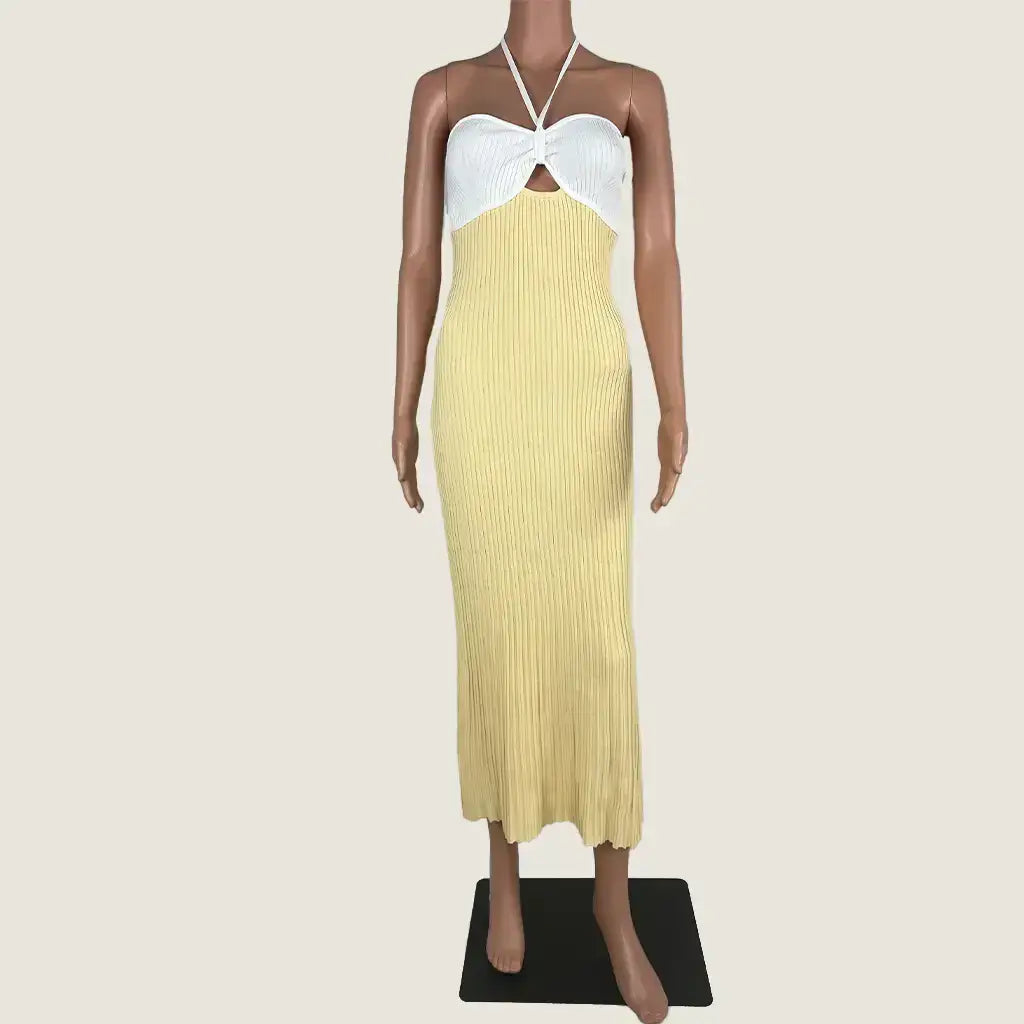 Front View of the Misha Morwenna Ribbed Midi Dress