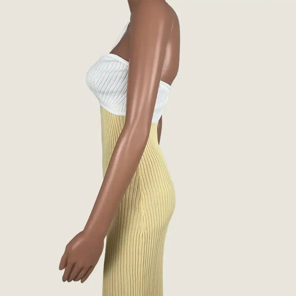 Side Detail View of the Misha Morwenna Ribbed Midi Dress