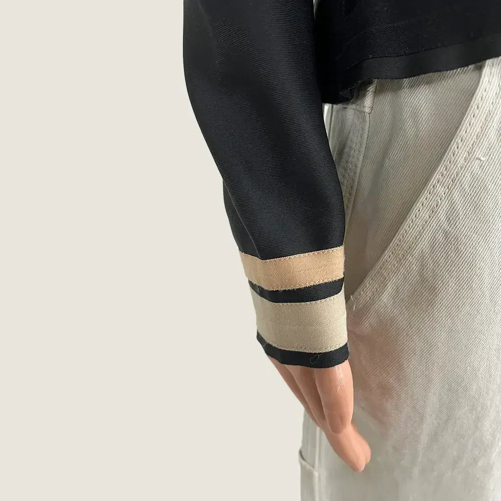 Cuff Detail view of the Miss Mano Black Embroidered Floral