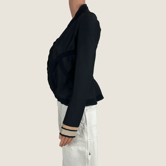 Side view of the Miss Mano Black Embroidered Floral