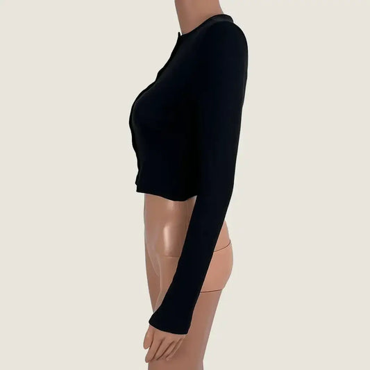 Side View of the New Look Black Long Sleeve Crop Top