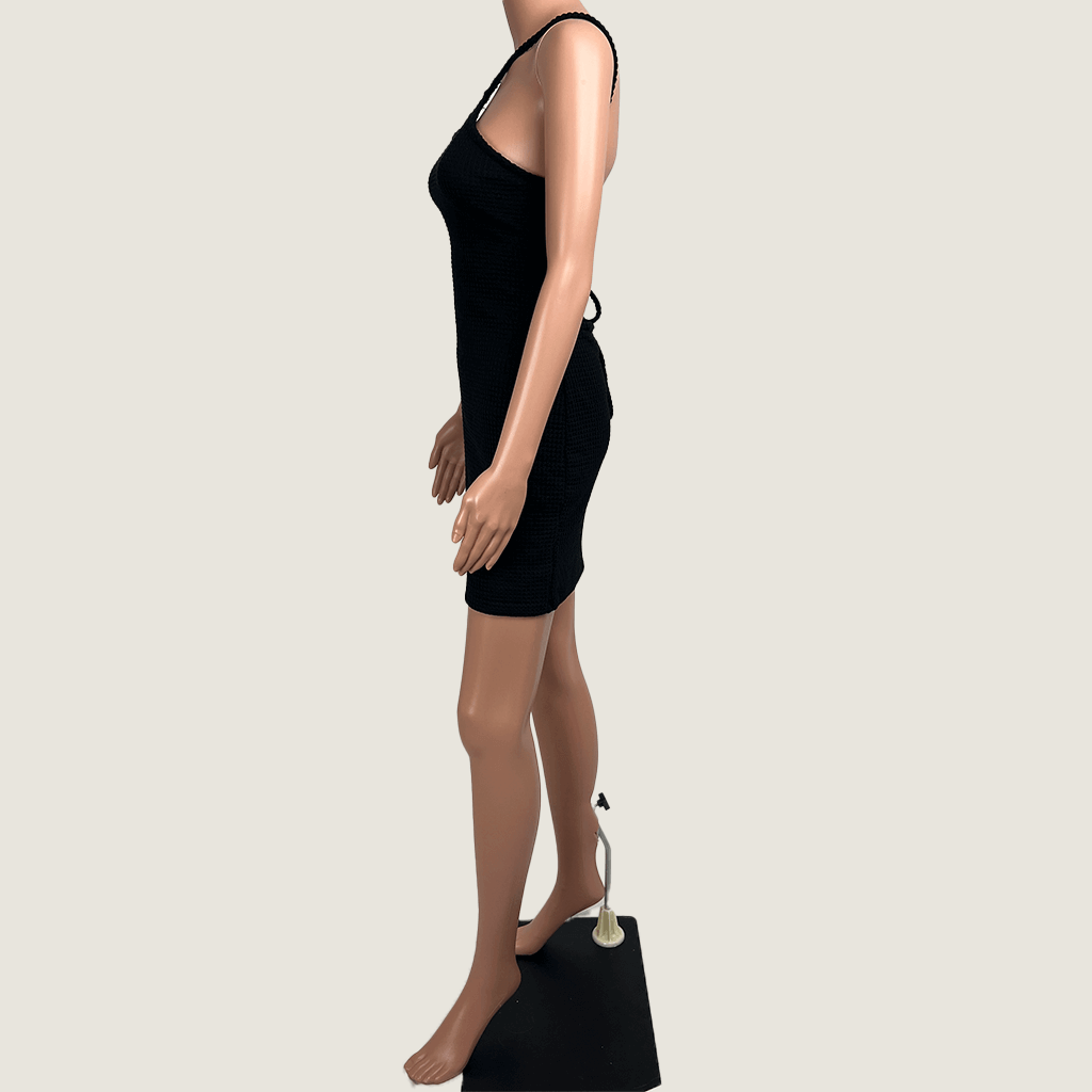Niay Knit Bubble Mini Summer Dress Black Side