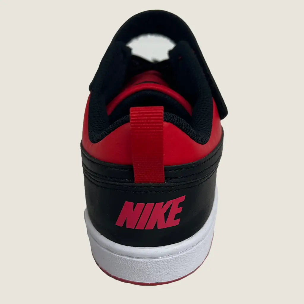 Back View of the Nike Court Borough Low Recraft PS Kids Casual Shoes Red/Black