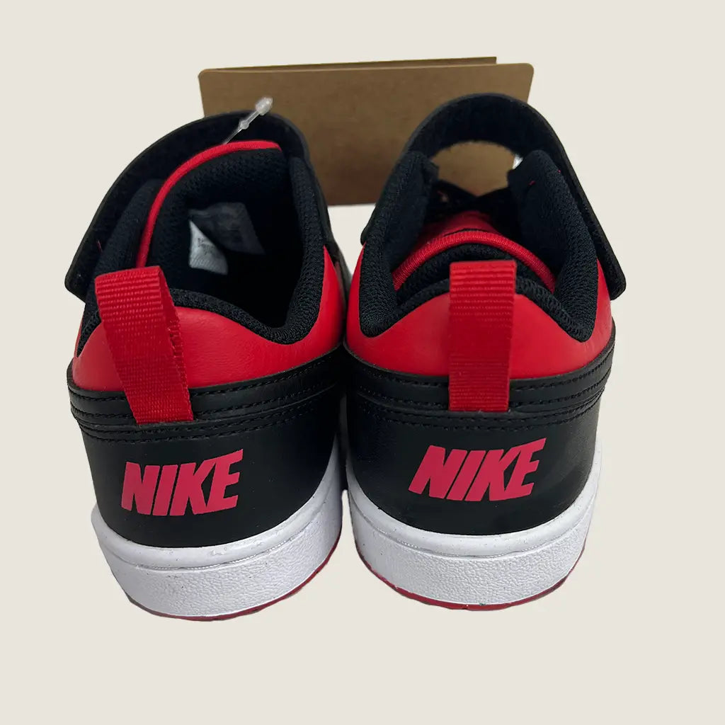 Back View of the Nike Court Borough Low Recraft PS Kids Casual Shoes Red/Black