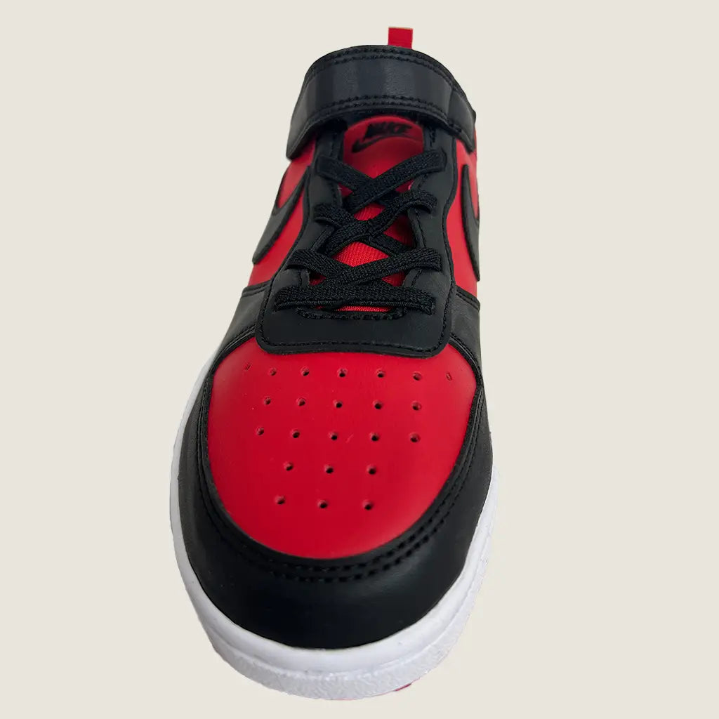 Front View of the Nike Court Borough Low Recraft PS Kids Casual Shoes Red/Black