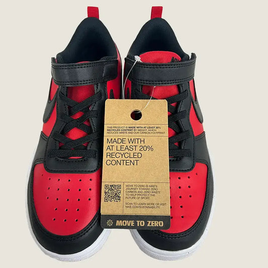 Front View of the Nike Court Borough Low Recraft PS Kids Casual Shoes Red/Black