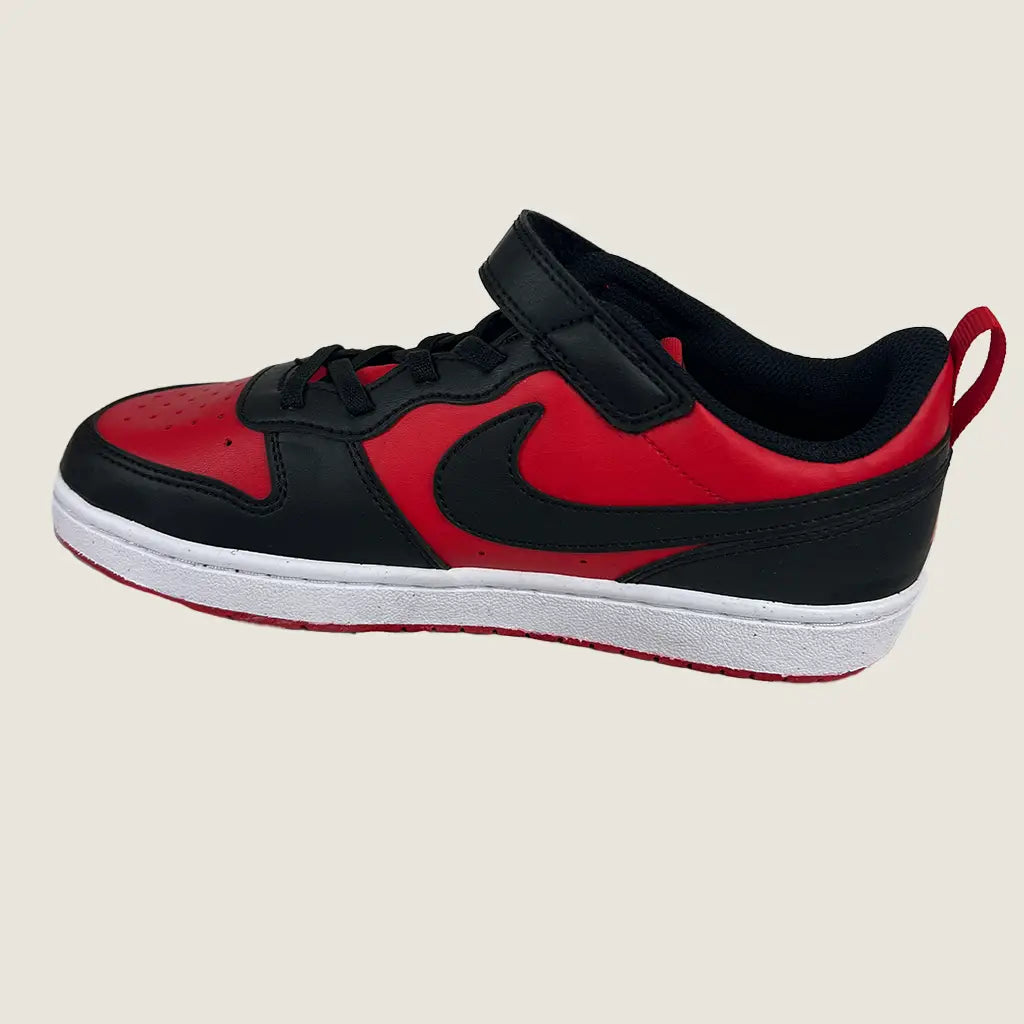 Side View of the Nike Court Borough Low Recraft PS Kids Casual Shoes Red/Black