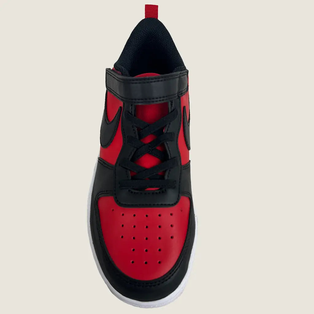 Front View of the Nike Court Borough Low Recraft PS Kids Casual Shoes Red/Black