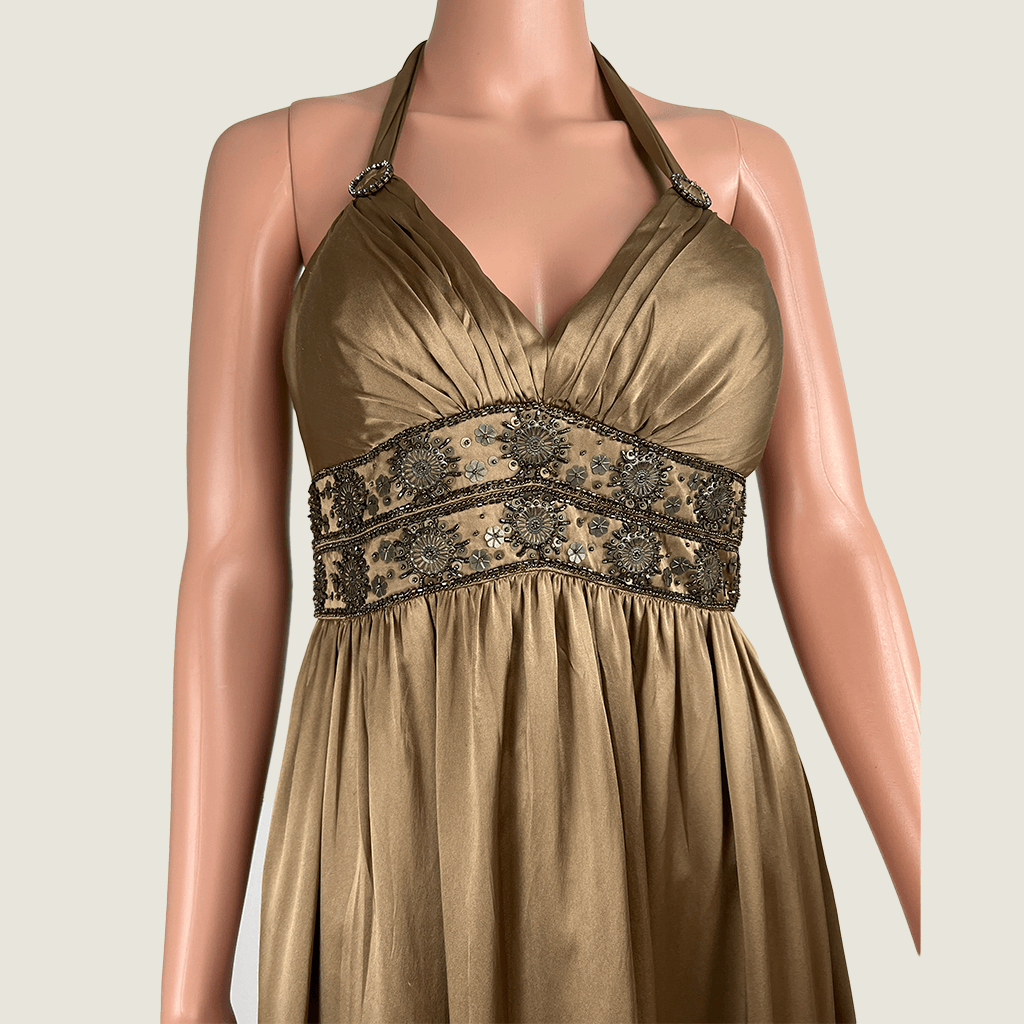 Oc by Oc Evening Maxi Halter Silk Dress Front Detail