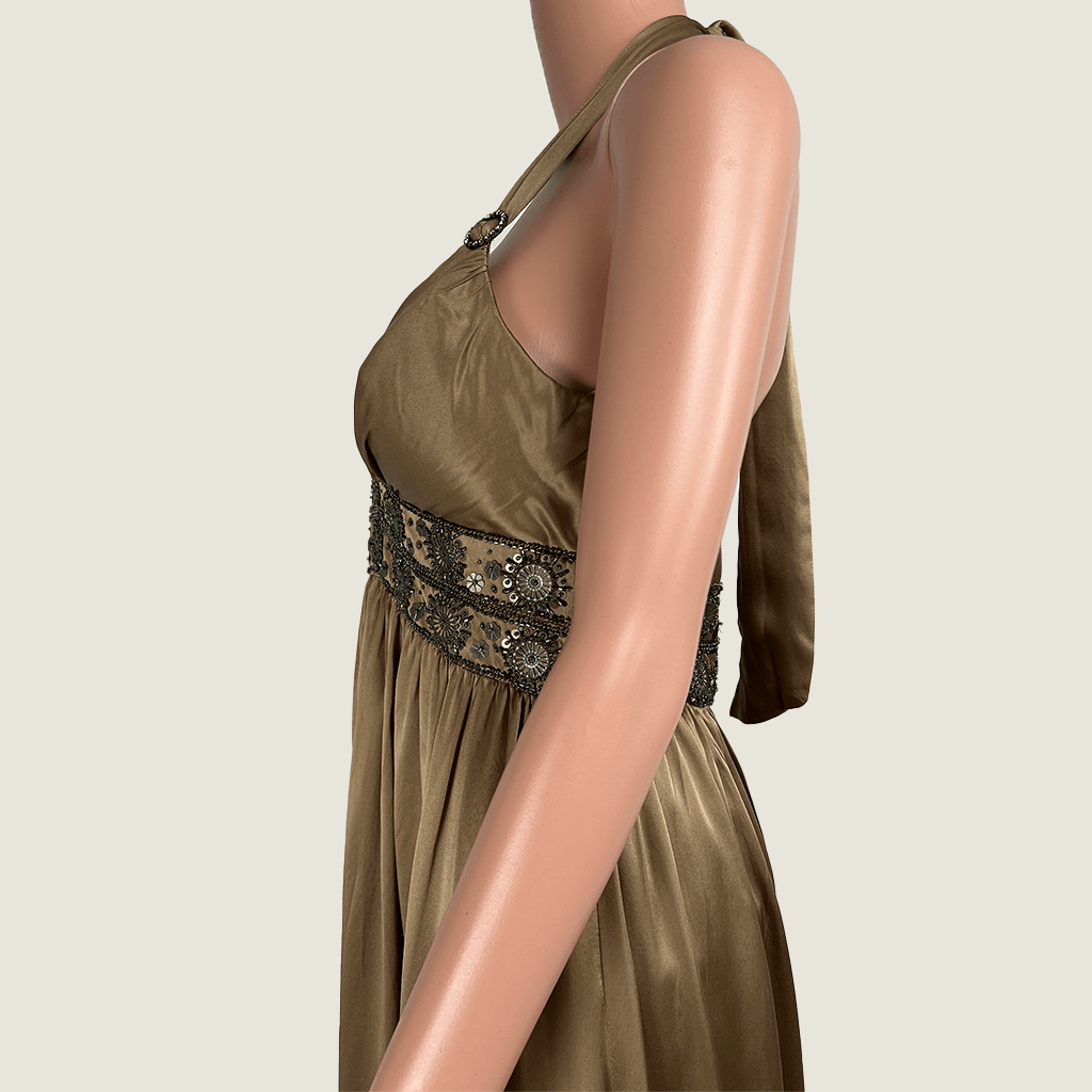 Oc by Oc Evening Maxi Halter Silk Dress Side Detail