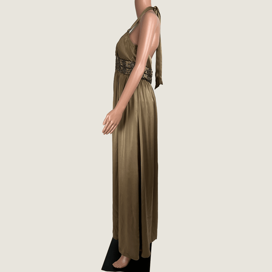 Oc by Oc Evening Maxi Halter Silk Dress Side