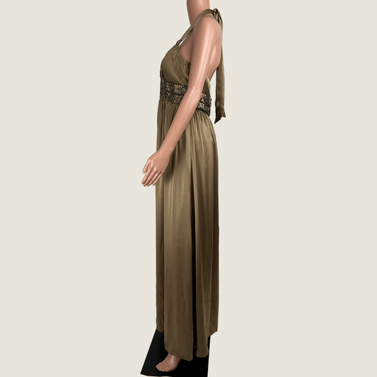 Oc by Oc Evening Maxi Halter Silk Dress Side
