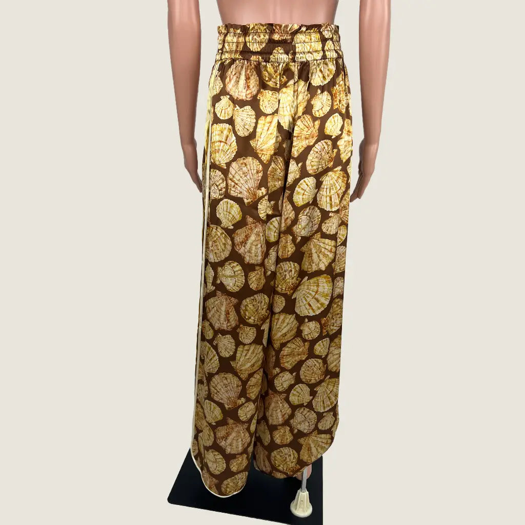Back View of the Odet Stripe Seashell Silk Pant in Brown