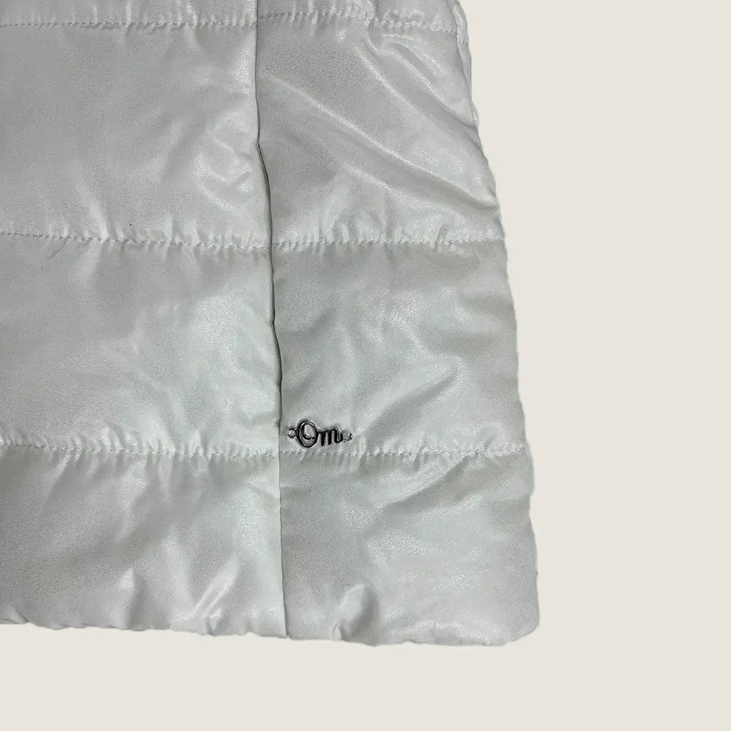 Front Hem Detail View of the Original Marines Girls Puffer White With Faux Trim