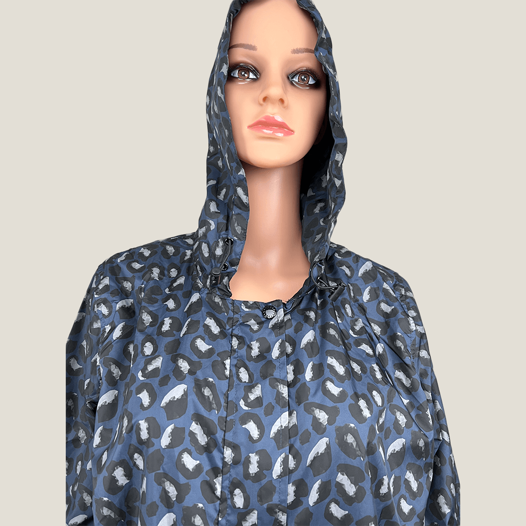 Paqme 3/4 Womens Raincoat Geo Blue Front Hood