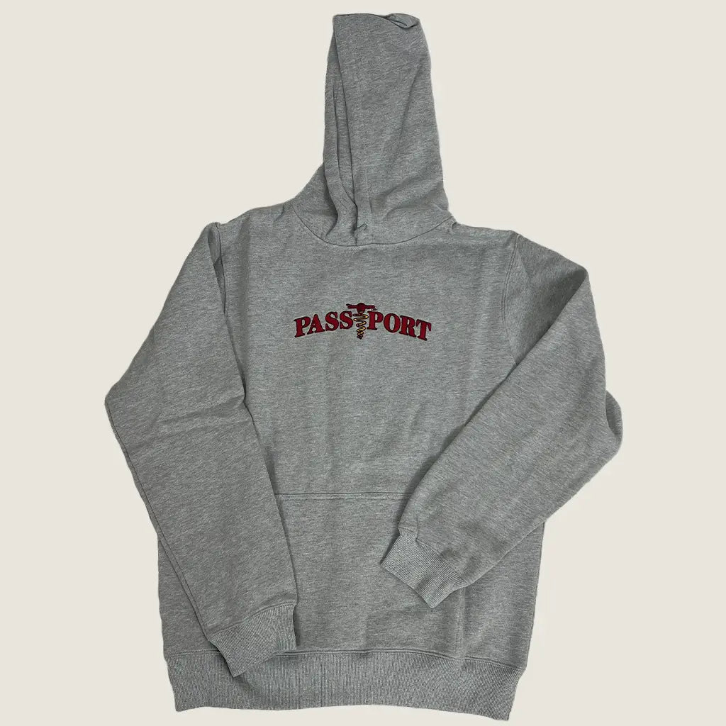 Front View of the Pass Port Skateboards Corkscrew Embroidery Hood