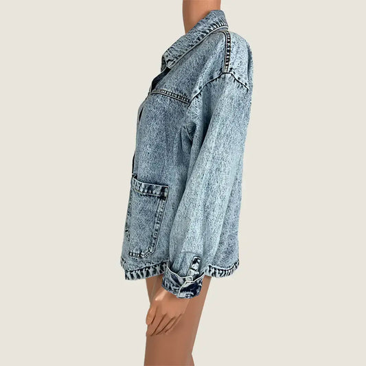 Side View of the Pink Diamond Idonea Oversized Denim Jacket