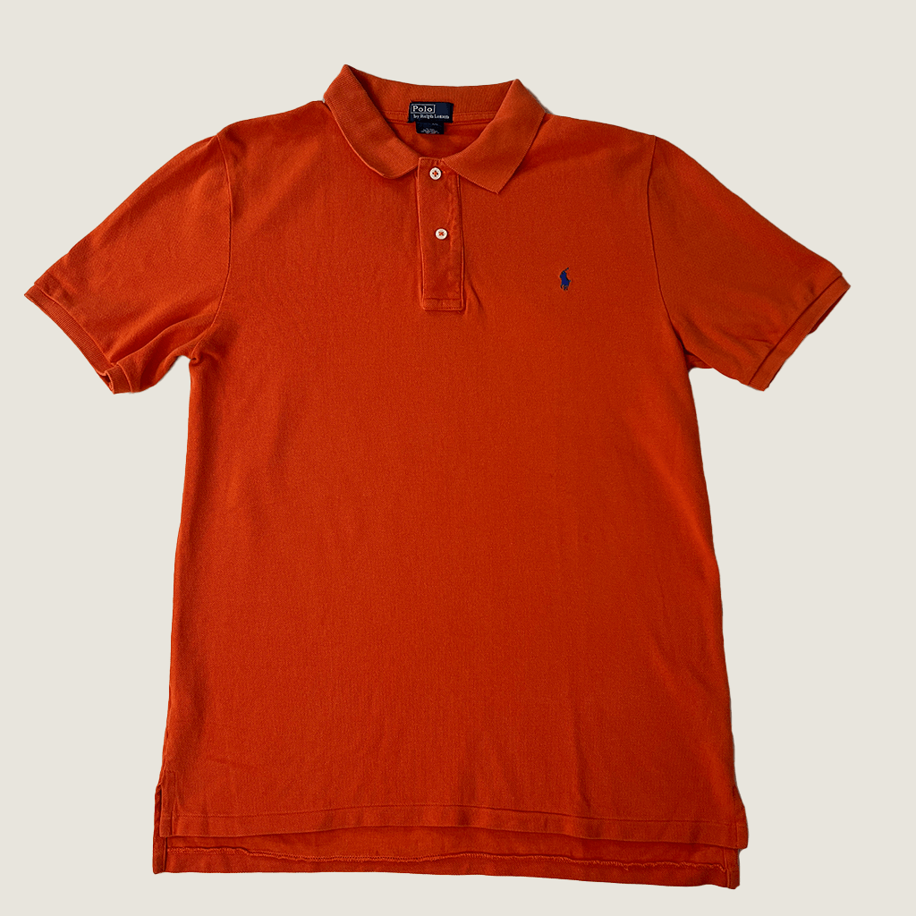 Front view of the orange Ralph Lauren Short Sleeve Men's Polo