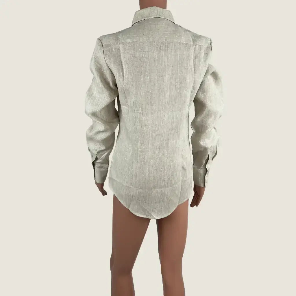 Back View of the Classic Fit Reba Beige Linen Gal