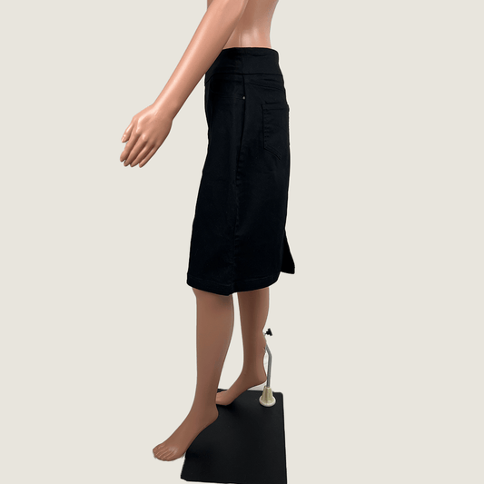 Side view of the Rivers Comfort stretch denim skirt
