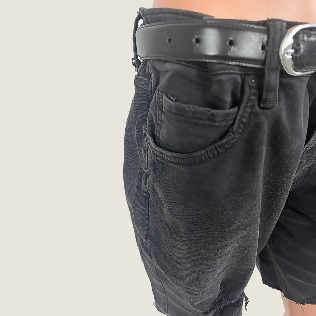 Front Side View of the Rolla Tim Slims Men's Short Hard on Black