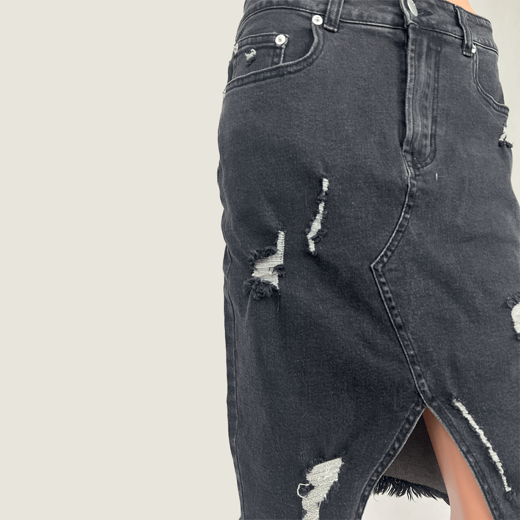 Sass Denim Midi Skirt Front Side Detail
