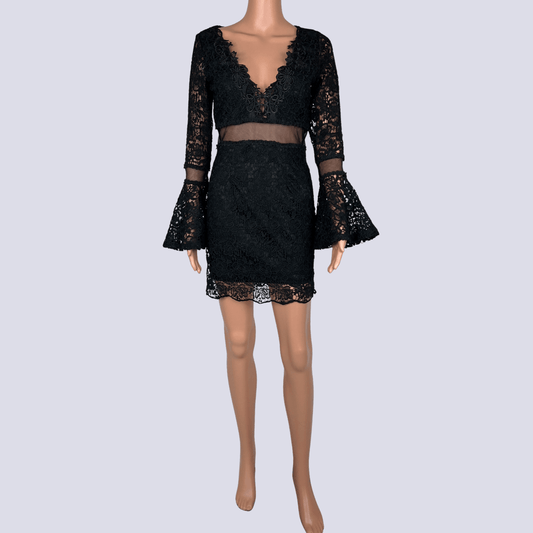 Front view of the Shareen black lace dress