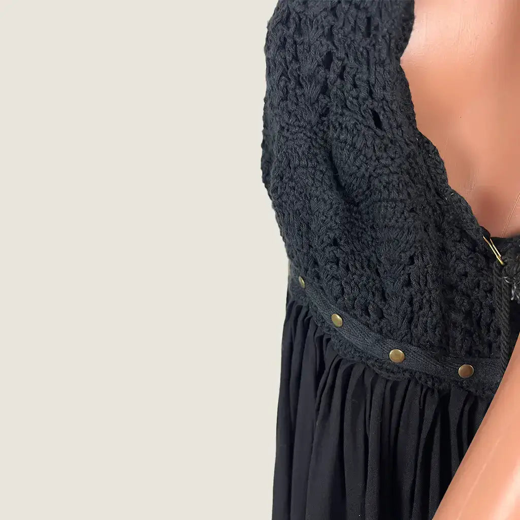 Side Detail View of the Shona Joy Sundance Crochet Cut Out Dress