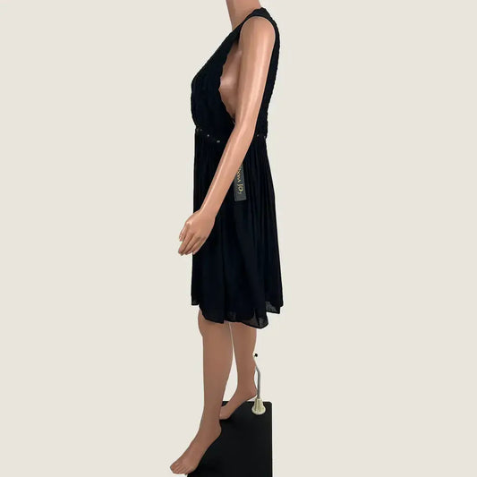 Side View of the Shona Joy Sundance Crochet Cut Out Dress