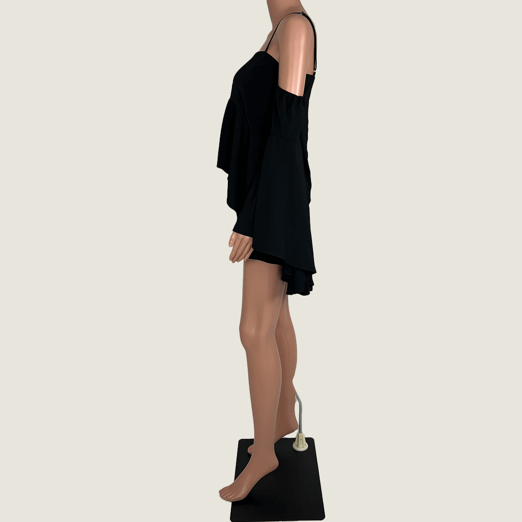 Side view of the Shona Joy Off The Shoulder Bell Sleeve Black