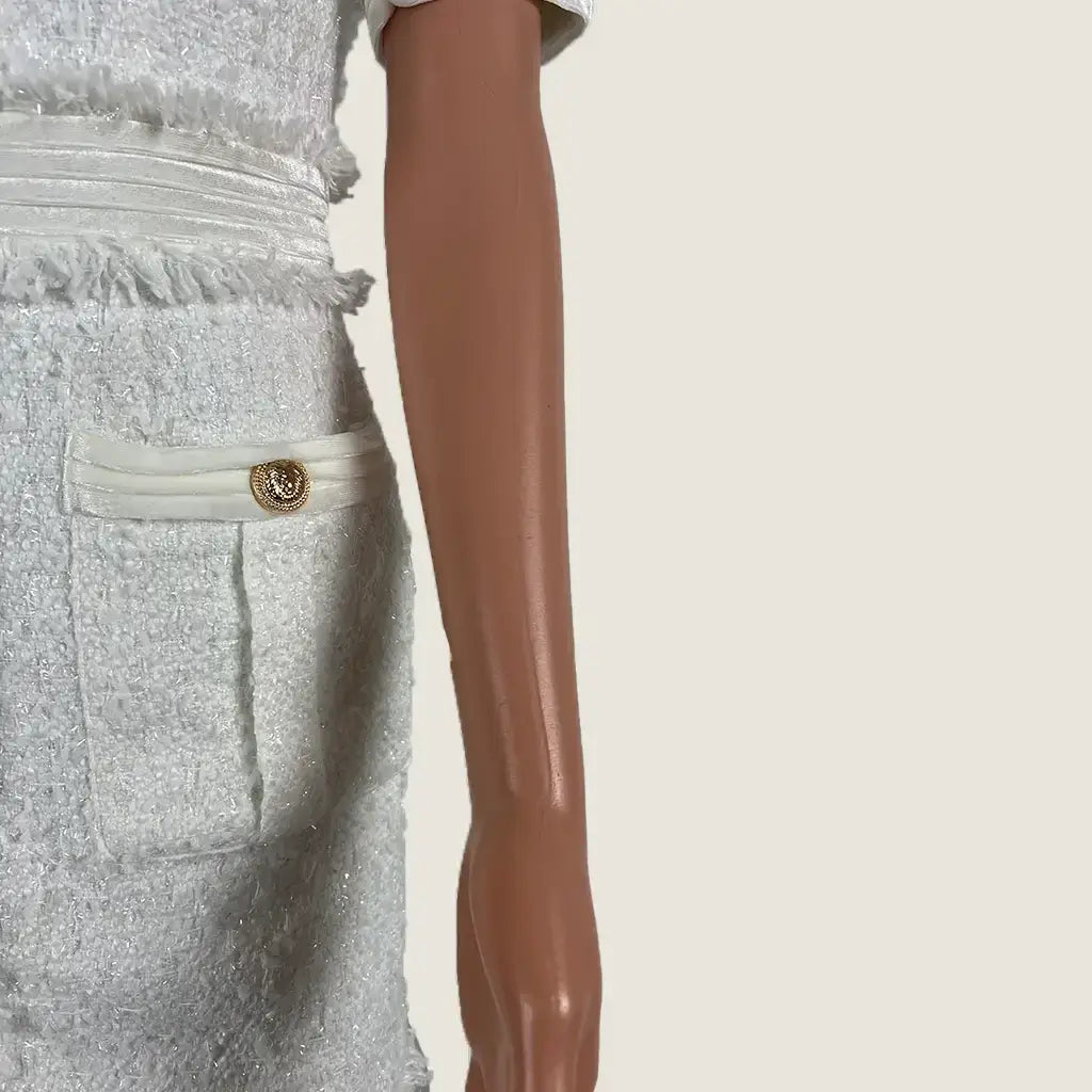 Front Detail View of the Sierra Darien White Midi Dress