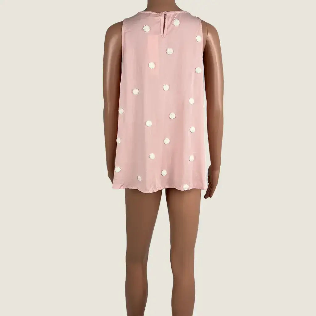 Back View of the Sunny Girl Pink and White Polkadot Top