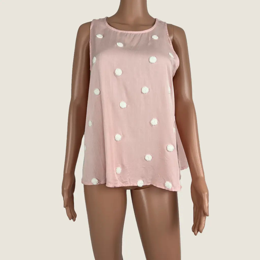 Front View of the Sunny Girl Pink and White Polkadot Top