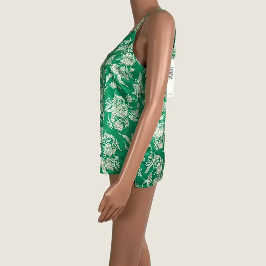 Side View of the Sunny Girl Green and Cream Paisley Tank