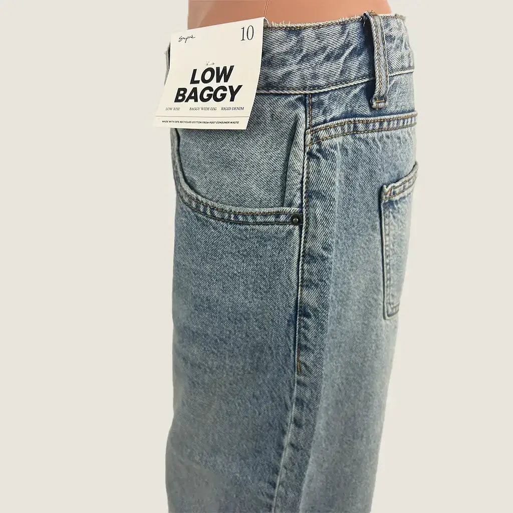 Side Detail View of the Supre Low Ride Baggy Jeans