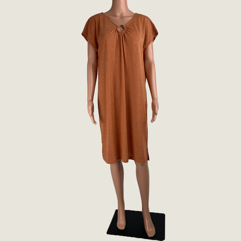 Front view of the Suzannegrae tunic midi dress