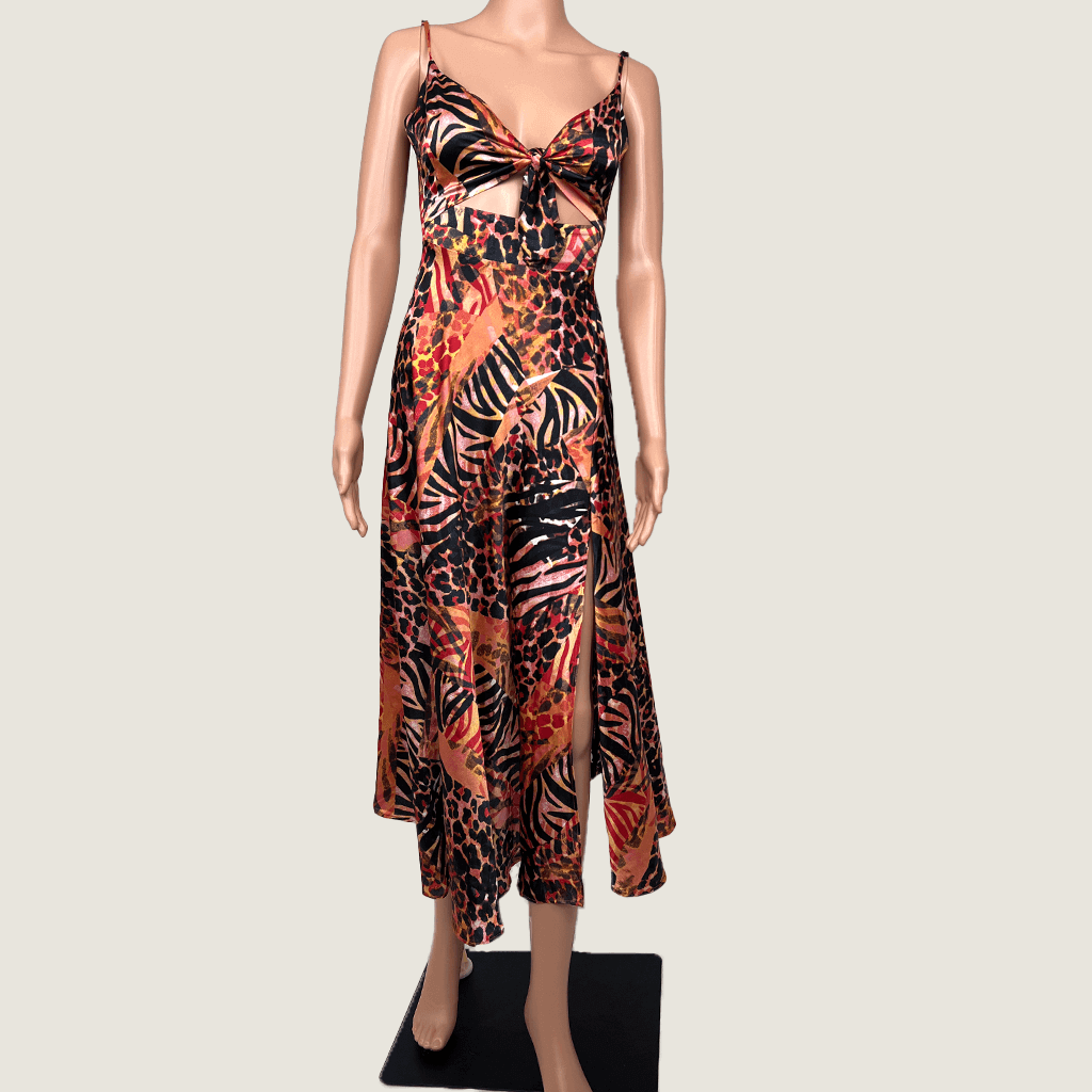 Thanne Tie Front Cut Out Midi Dress Front