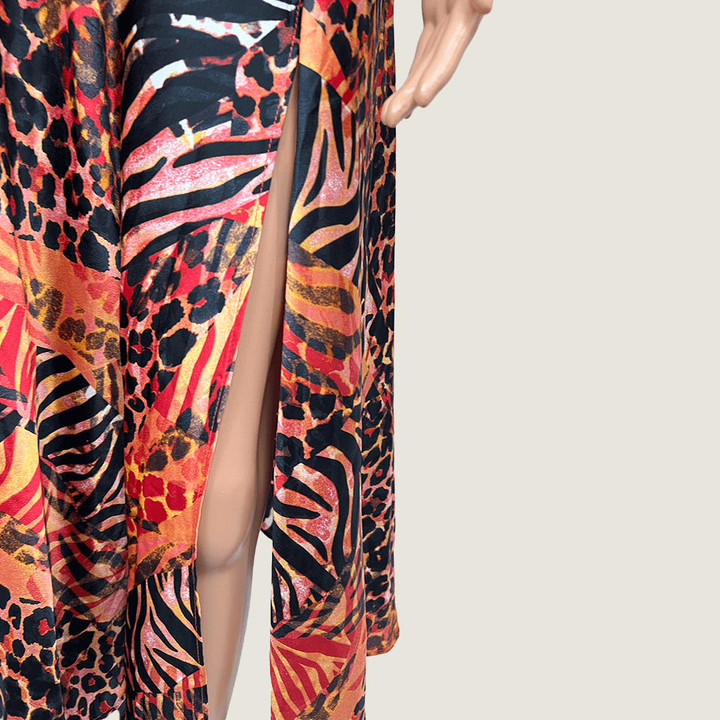 Thanne Tie Front Cut Out Midi Dress Split Detail
