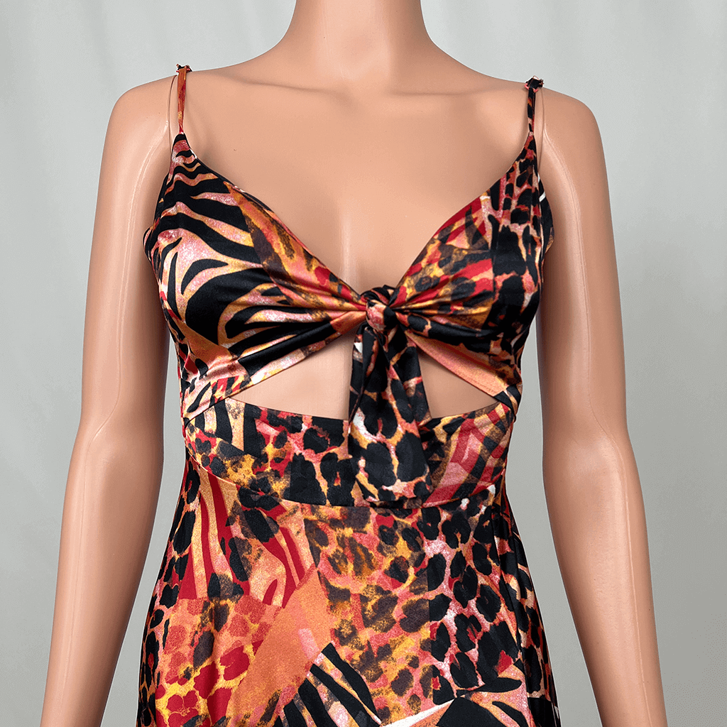 Thanne Tie Front Cut Out Midi Dress Front