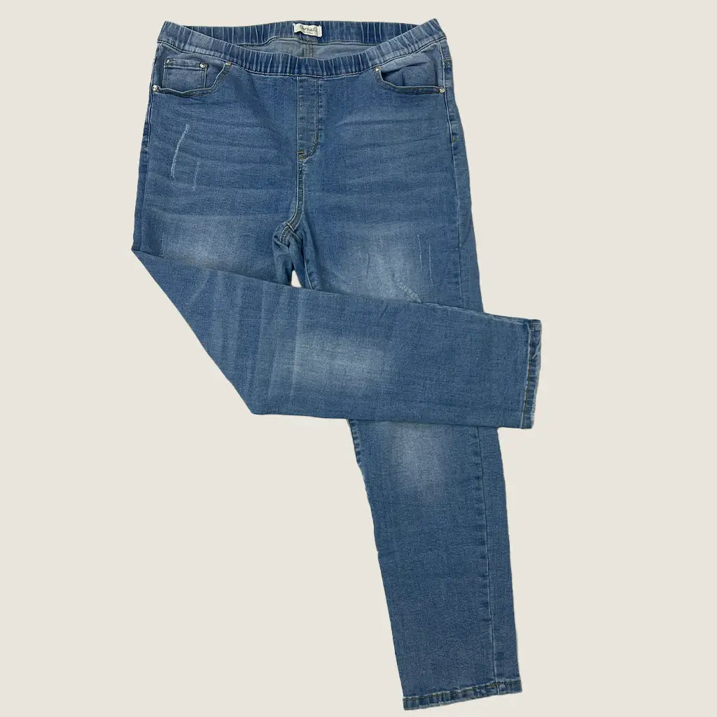 Front View of the Threads Distressed Pull On Jean