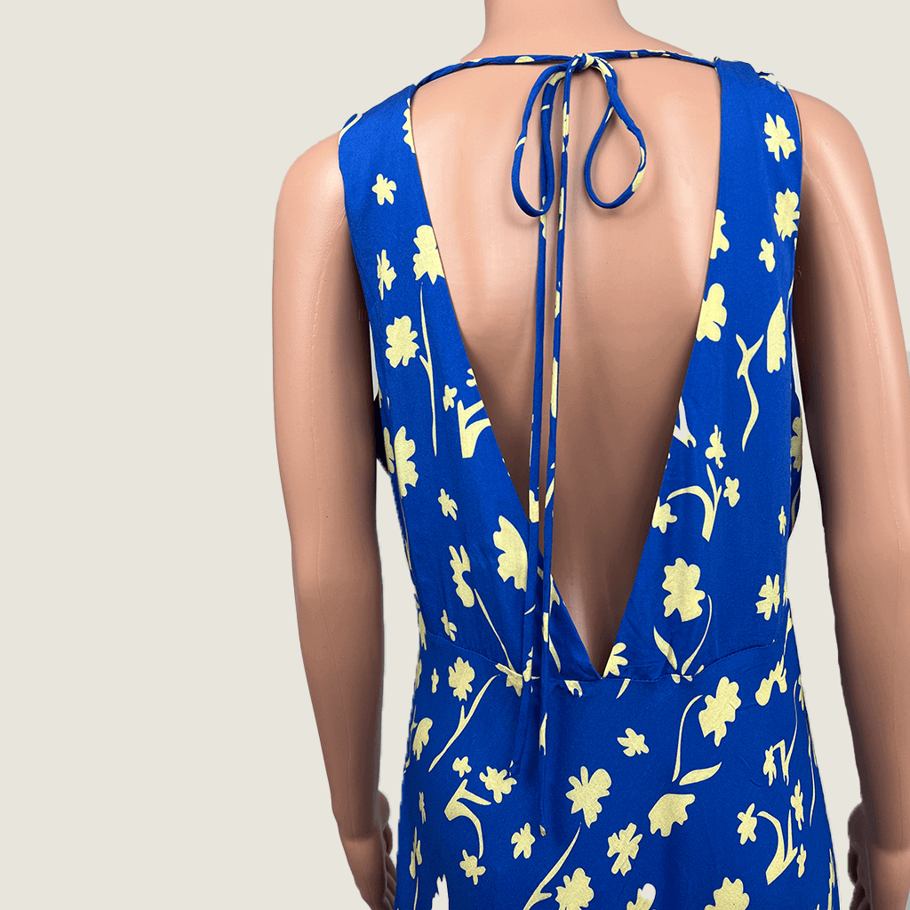 VRG GRL Bias Cut Maxi Dress Blue Back Detail