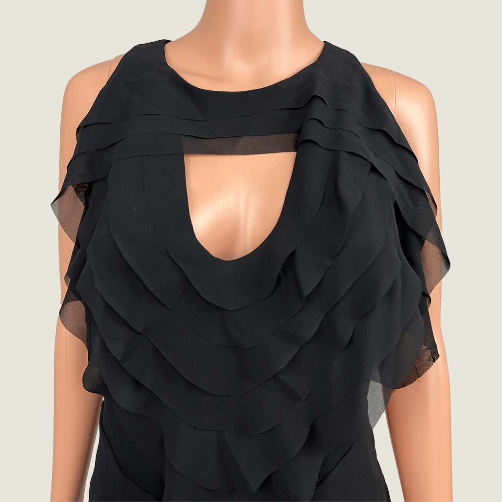 Willow Black Evening Ruffle Dress Front Detail