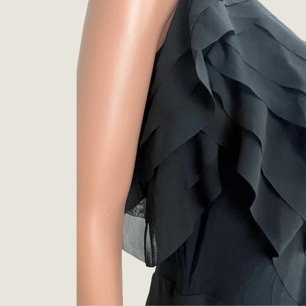Willow Black Evening Ruffle Dress Frill Detail