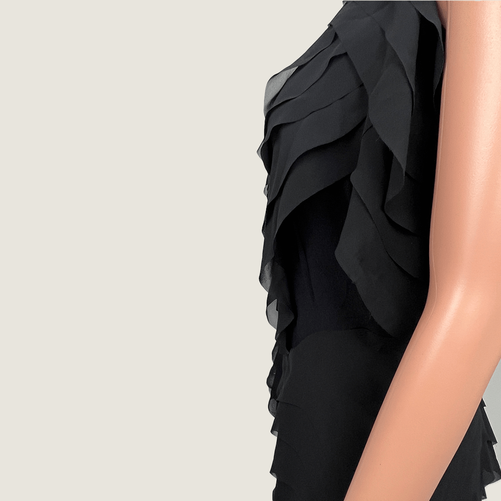 Willow Black Evening Ruffle Dress Side Detail