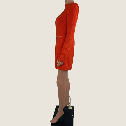 Side View of the Willow Orange Blazer Midi Dress