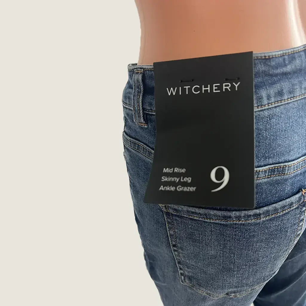 Side detail view of the Witchery 7/8 Mid Rise Skinny Stretch Denim